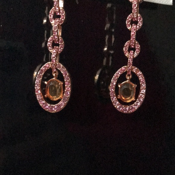 Pink Rhinestone Chainlink Dangle Earrings - Picture 3 of 5